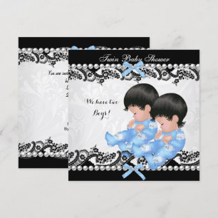 Twin Boys Baby Shower Cute Boy Blue Inbjudningar