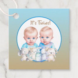 Twin Boy's Baby Shower Watercolor Animals Gåvor Etiketter