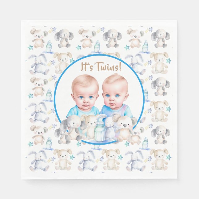 Twin Boy's Baby Shower Watercolor Animals Pappersservett (Framsidan)