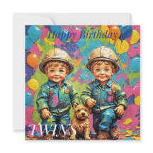 TWIN BOYS ~ Birthday Card ~ Builders ~