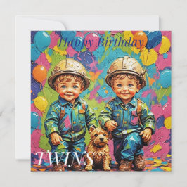 TWIN BOYS ~ Birthday Card ~ Builders ~