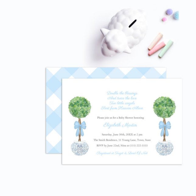 Twin Boys Blue Checker Ginger Burk Baby Shower Inbjudningar (Skapare uppladdad)