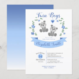 Twin Boys Cute björnbabydusch Inbjudningar