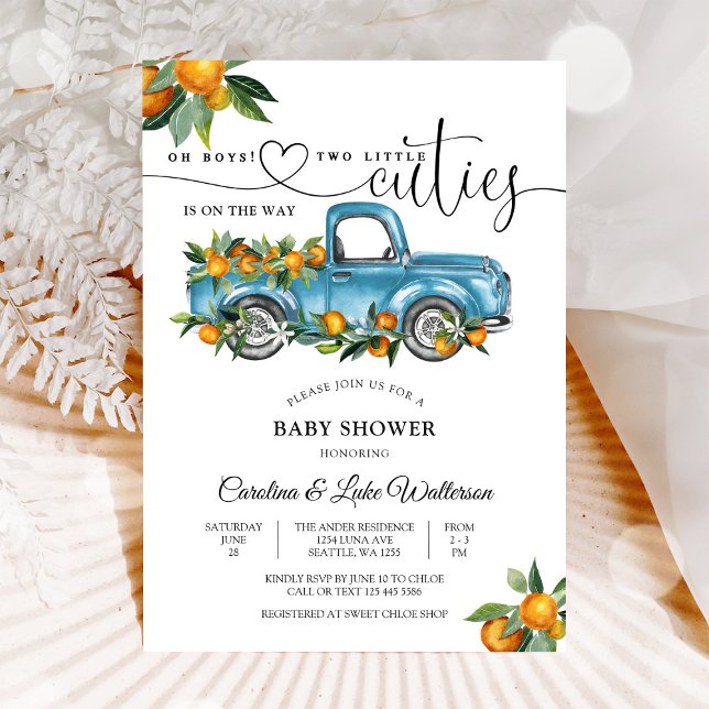 Twin Boys Cuties Baby Shower Invitation Inbjudningar (Skapare uppladdad)