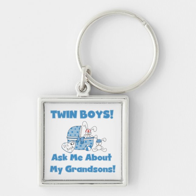 Twin Boys Grandsons Gifts Fyrkantig Silverfärgad Nyckelring (Framsidan)