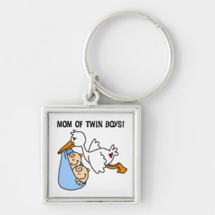 Twin Boys Mamma Stork Gifts Fyrkantig Silverfärgad Nyckelring