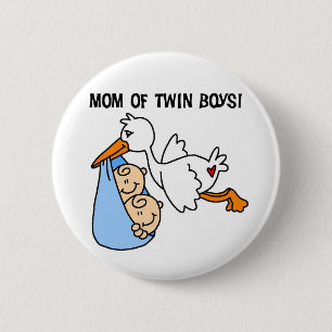 Twin Boys Mamma-Stork Tshirts och Gifts Knapp