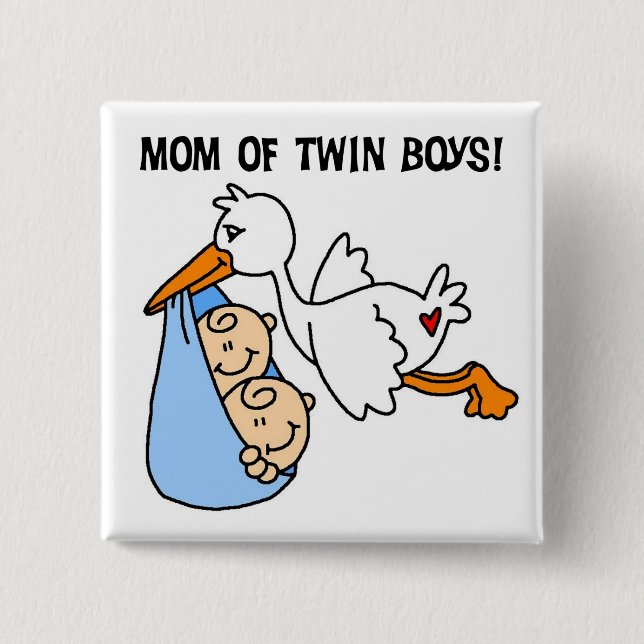 Twin Boys Mamma-Stork Tshirts och Gifts Knapp (Framsida)