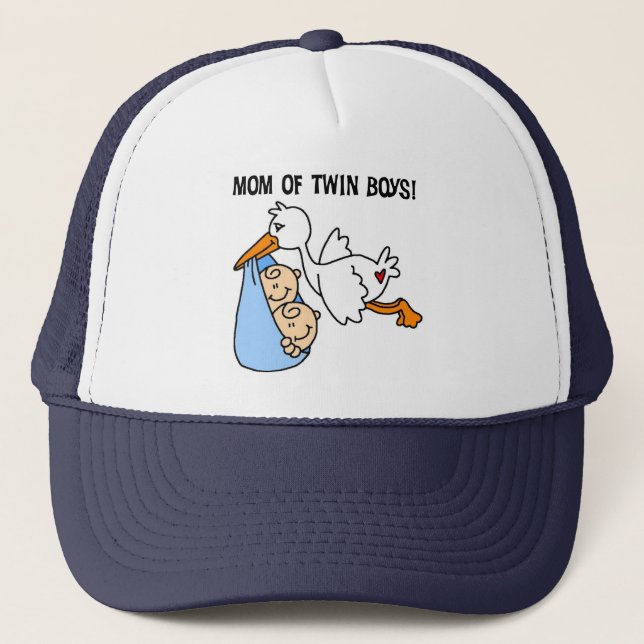 Twin Boys Mamma-Stork Tshirts och Gifts Truckerkeps (Framsida)