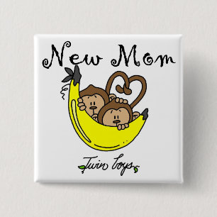 Twin Boys New Mamma Tshirts och Gifts Knapp