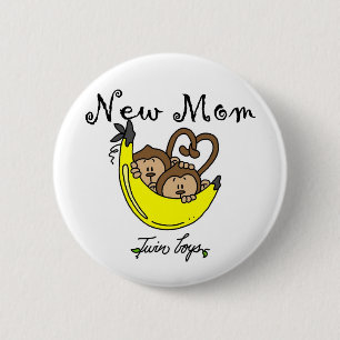 Twin Boys New Mamma Tshirts och Gifts Knapp