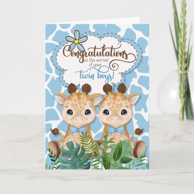Twin Boys Nyfödd bebis Jungle Theme Grattiss Kort (Framsida)