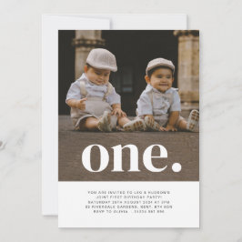 Twin Boys - One - Photo 1st Birthday-inbjudan Inbjudningar