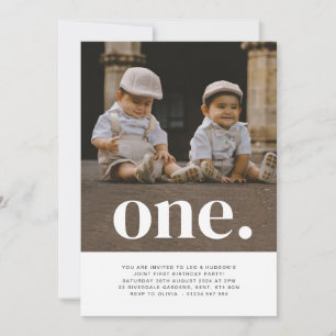 Twin Boys - One - Photo 1st Birthday-inbjudan Inbjudningar