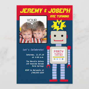 Twin Boys, Robot Birthday Inbjudningar