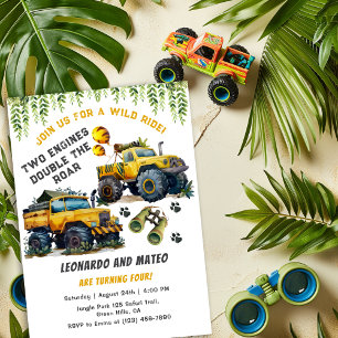 Twin Boys Safari Jungle Monster Lastbil Birthday Inbjudningar