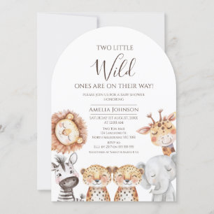 Twin Boys Safari Två små Vilder, en babyskor Inbjudningar