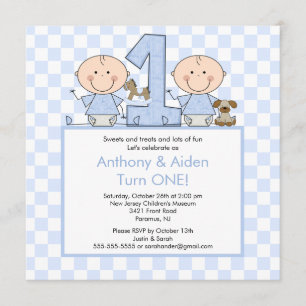 Twin Boys Stick figur Twillingars Birthday Inbjuda Inbjudningar
