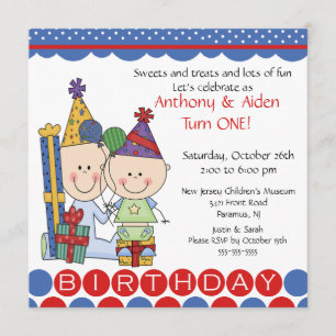 Twin Boys Stick figur Twillingars Birthday Inbjuda Inbjudningar
