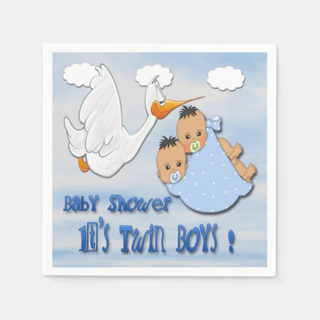 Twin Boys - Stork Baby Shower Pappra Napkins Pappersservett (Framsidan)