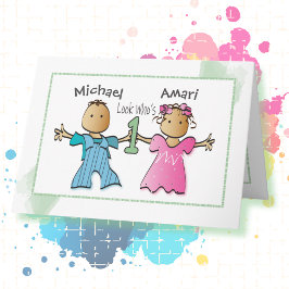 Twin Brown Girl and Boy Personlig 1:a födelsedagen Kort