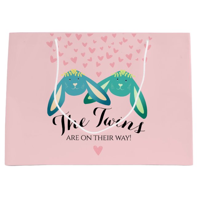 Twin Bunnies Baby Shower Cute Pastel Rosa Party (Framsidan)