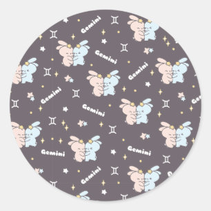 Twin Bunnies Embrace - Gemini Zodiac Constellation Runt Klistermärke