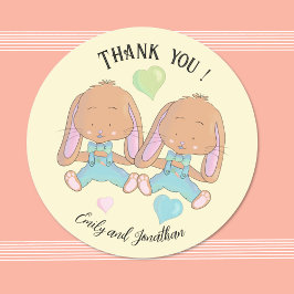 Twin Bunnies Vår Tack Gult Sticker Runt Klistermärke