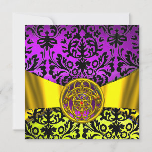 TWIN DRAGONS GULD LILA BLACK DAMASK MONOGRAM INBJUDNINGAR