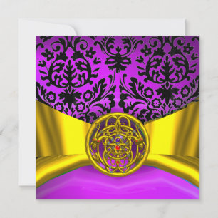TWIN DRAGONS GULD LILA SVART DAMASTE MONOGRAM INBJUDNINGAR