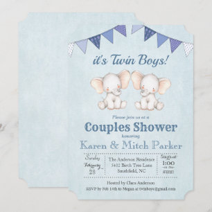 TWIN Elefant Baby Shower Inbjudan