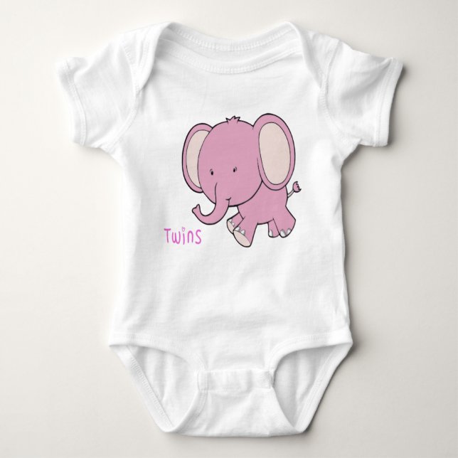 Twin Elephant baby onsie T-shirt (Framsida)