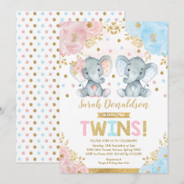 Twin Elephant Baby Shower Boy & Girl Twillingars Inbjudningar