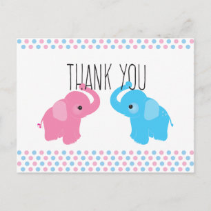 Twin Elephant Baby Shower Tack Vykort