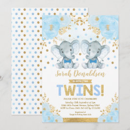 Twin Elephant Boys Little Baby Shower Inbjudningar