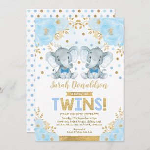 Twin Elephant Boys Little Baby Shower Inbjudningar