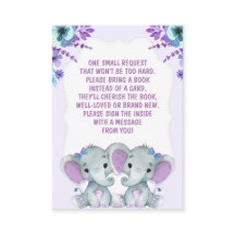 Twin Elephants Bok Request Girl Baby ShowerPurple