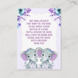 Twin Elephants Bok Request Girl Baby ShowerPurple Tilläggskort