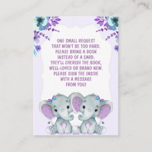 Twin Elephants Bok Request Girl Baby ShowerPurple Tilläggskort