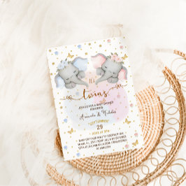 Twin Elephants Boy Baby Shower Boho Inbjudningar