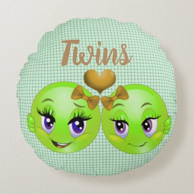 Twin Emoji Girls Rund Kudde (Framsidan)