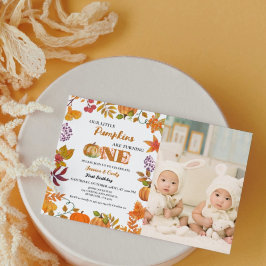 Twin Fall Pumpkin Girl First Birthday Inbjudningar