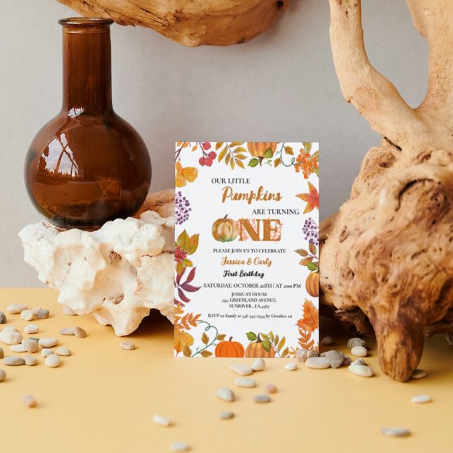 Twin Fall Pumpkin Girl First Birthday Inbjudningar (Skapare uppladdad)