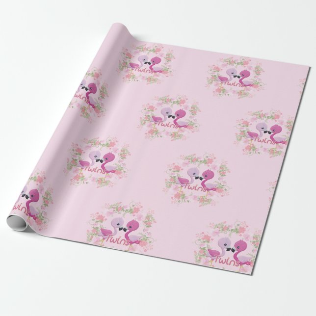 Twin Flamingos i Rosa Presentpapper (Utrullad)