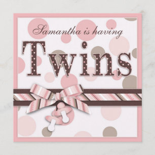 TWIN FLIKOR Rosa Beige Prickar Baby Shower Inbjudningar