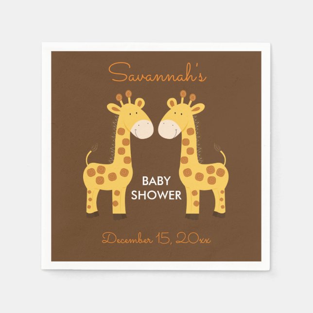 Twin Giraffes Baby Shower Napkin Pappersservett (Framsidan)