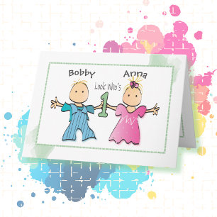 Twin Girl and Boy 1st Birthday Personlig Card Kort