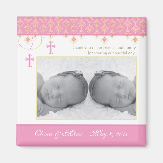 Twin Girl Baptism/Christening Favor - Photo Magnet (Framsidan)