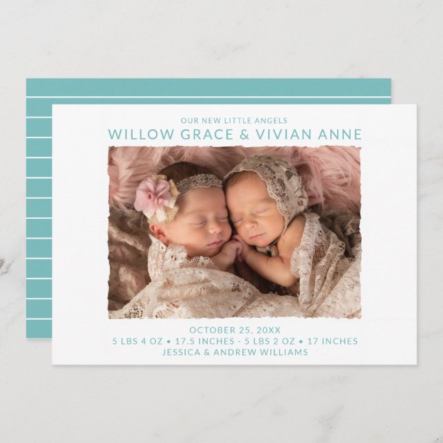 Twin Girl Birto Birth Meddelande (Fram/baksida)