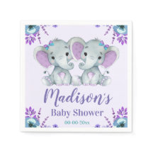 Twin Girl Elephant Baby Shower Napkins Blommigt